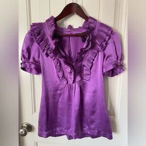 BCBG women's purple silk top with ruffles size XXS
